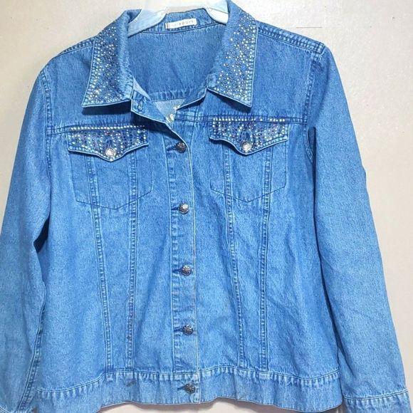 LH SPORT blue washed denim jacket, two breast pockets, metal buttons sz XL-1X - Picture 3 of 4